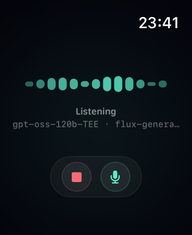 Listening state - the compact waveform with controls fully visible