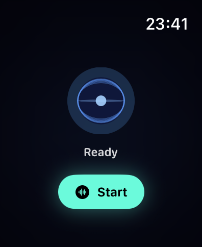 Iris idle state on Apple Watch - orb and Start button