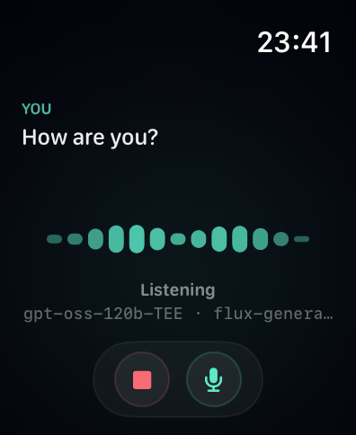 User speaking - transcript appears above the waveform